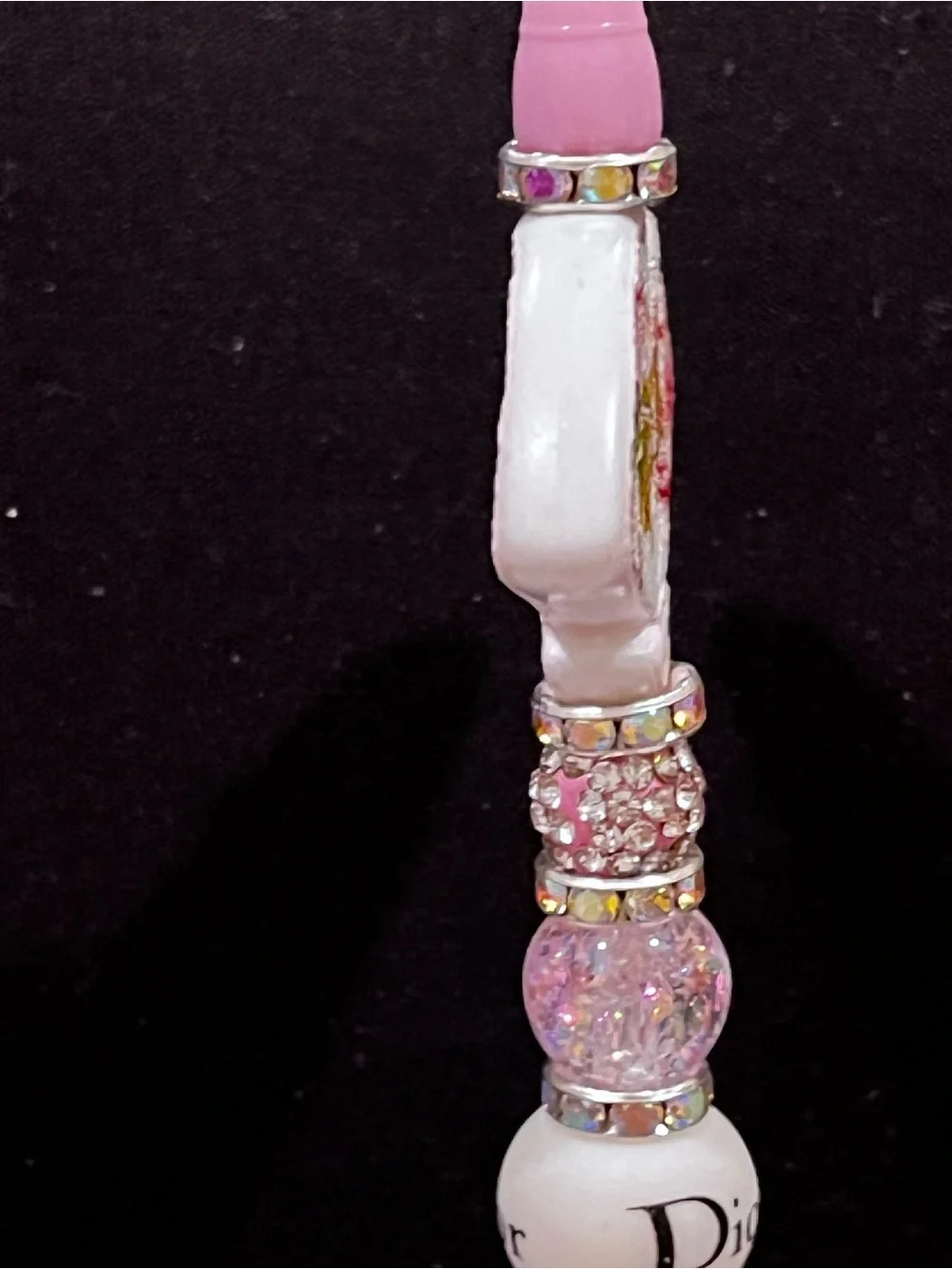 Rare Designer inspired Pink Floral fan focal Beaded Decorative Pen!